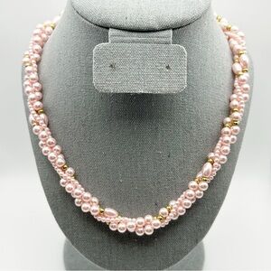 Twisted Thick Light Rose Pink Faux Pearl Rope Style Long Necklace 22"